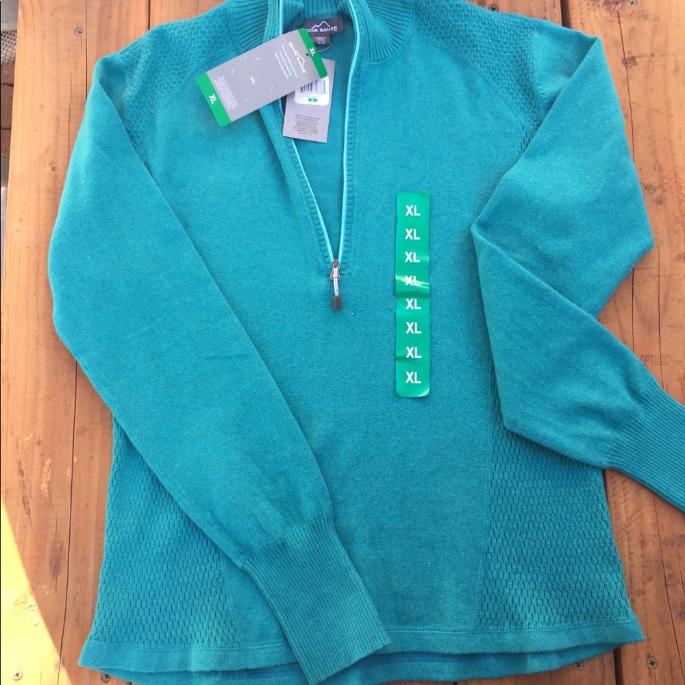 Eddie Bauer 1/4 zipper turtleneck sweater, teal,XL